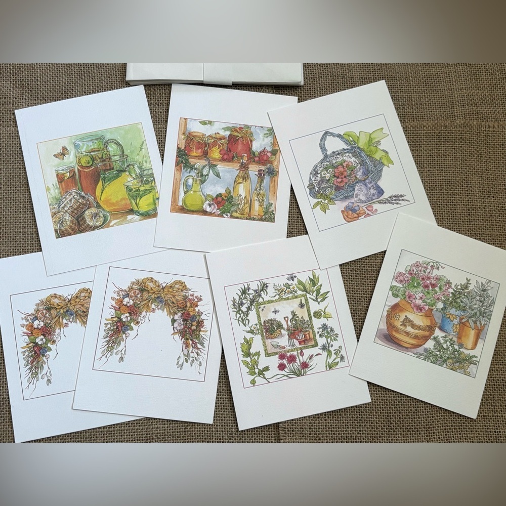 Vintage Liz Schreiner Blank Note Card Set Floral Spring Iced Tea Framable - Picture 2 of 3